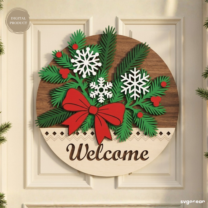 Christmas Welcome Door Hanger SVG Bundle - Svg Ocean