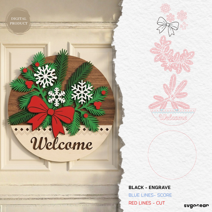 Christmas Welcome Door Hanger SVG Bundle - Svg Ocean