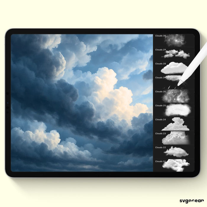 Storm and Cloud Procreate Brushes - Svg Ocean