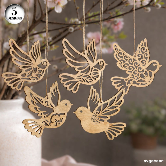 Spring Bird Ornaments Laser Cut Bundle - Svg Ocean