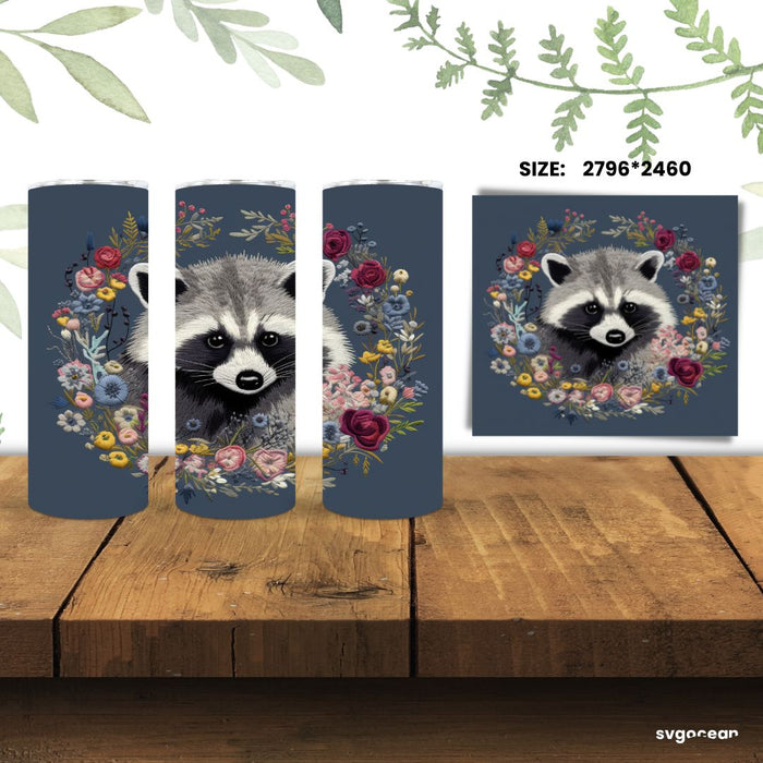 Embroidery Raccoon Tumbler Wrap Sublimation - svgocean