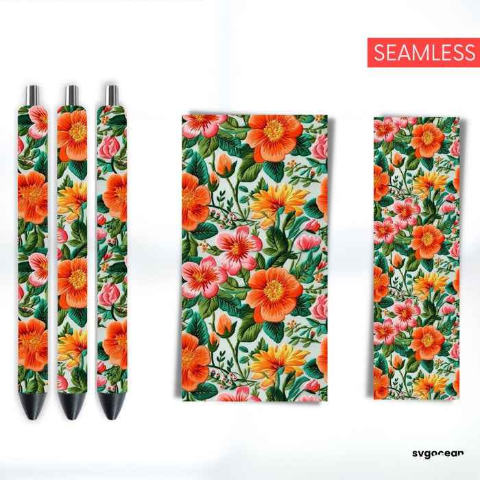 Embroidery Flowers Pen Wraps Sublimation Bundle - svgocean