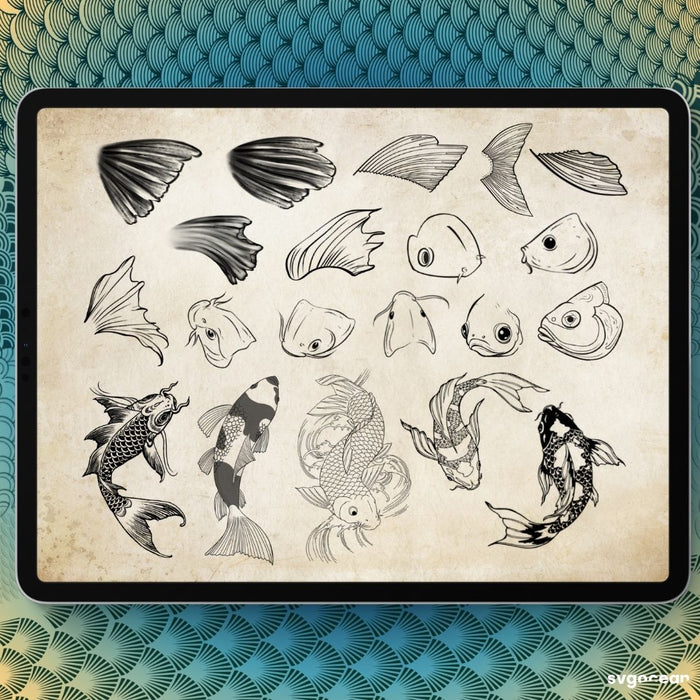 Koi Fish Tattoo Procreate Brushes - Svg Ocean