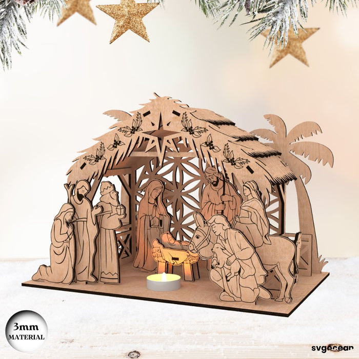 Nativity Scene Candle Holder Laser Cut - Svg Ocean