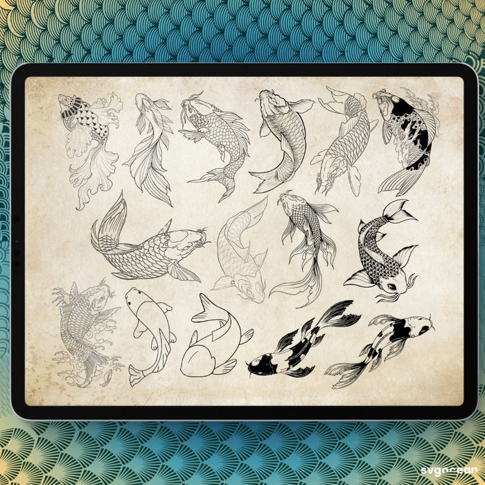 Koi Fish Tattoo Procreate Brushes - Svg Ocean
