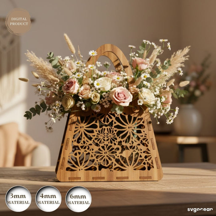 3D Flower Basket Laser Cut Bundle - Svg Ocean