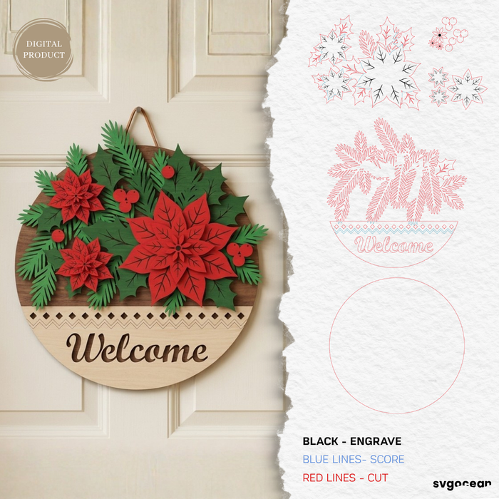 Christmas Welcome Door Hanger SVG Bundle - Svg Ocean