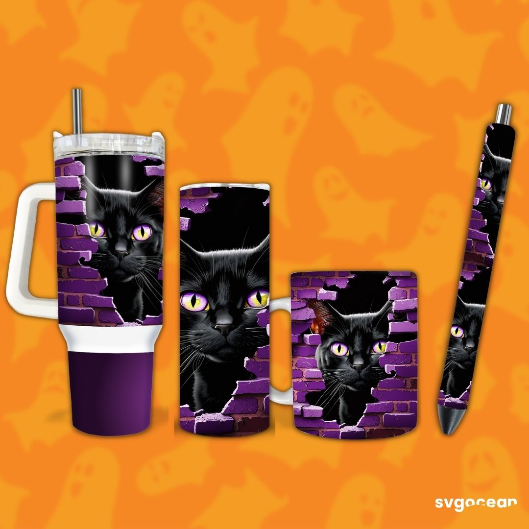 BLACK CAT HALOWEEN TUMBLER - ORCAE 20oz Halloween Tumbler, Black Cat Tumbler,  Cat Gifts for Cat Lovers