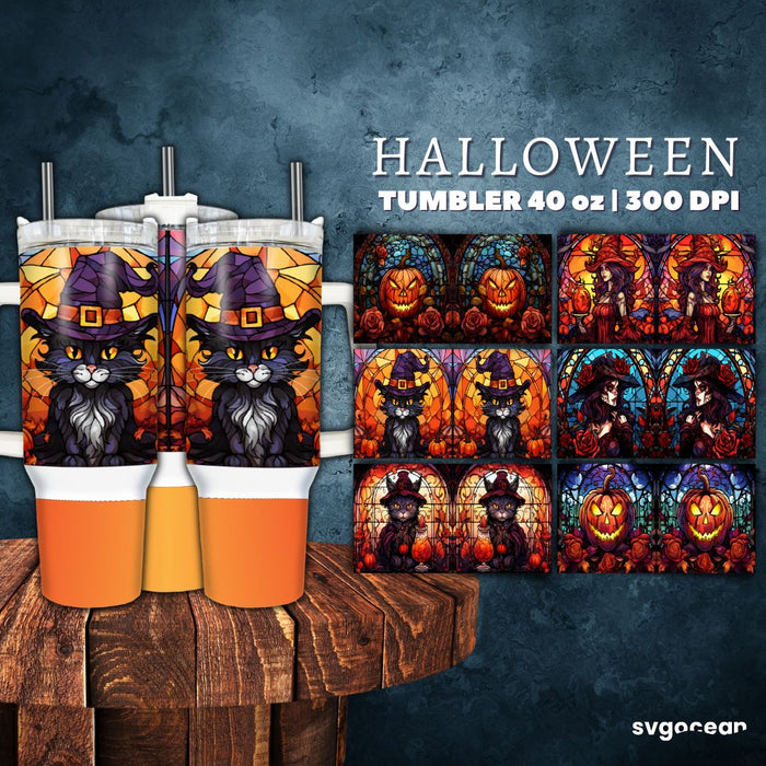 Stained Glass Halloween Tumbler Wrap - Svg Ocean