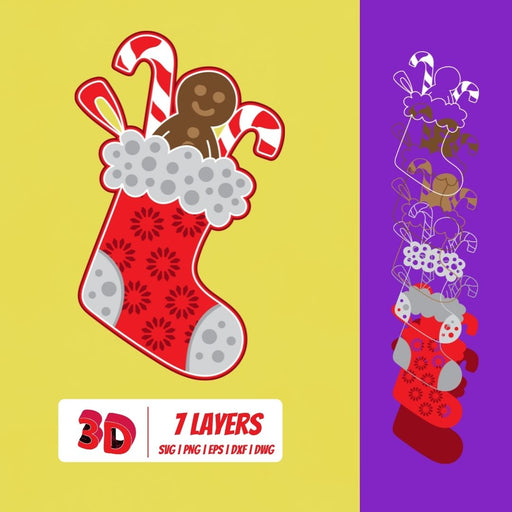 Christmas Socks 3 3D Layered SVG Cut File - Svg Ocean