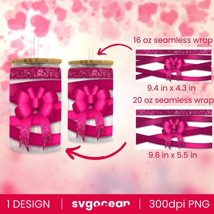 Valentines Day Bow Libbey Glass Can Wrap Sublimation - svgocean