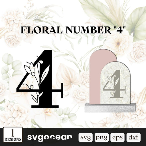 Floral Number 4 SVG - Svg Ocean