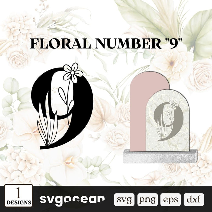 Floral Number 9 SVG - Svg Ocean