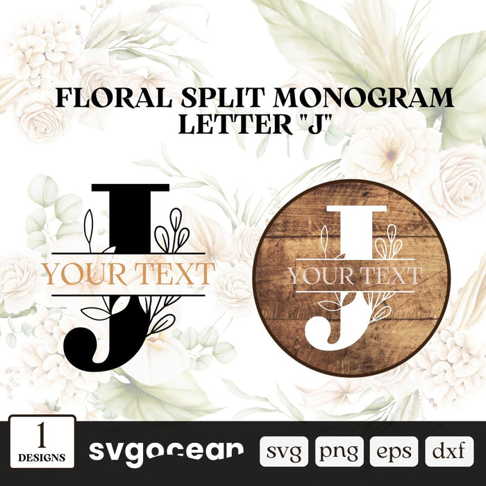 Flower Split Monogram Letter J SVG vector for instant download - Svg Ocean  — svgocean