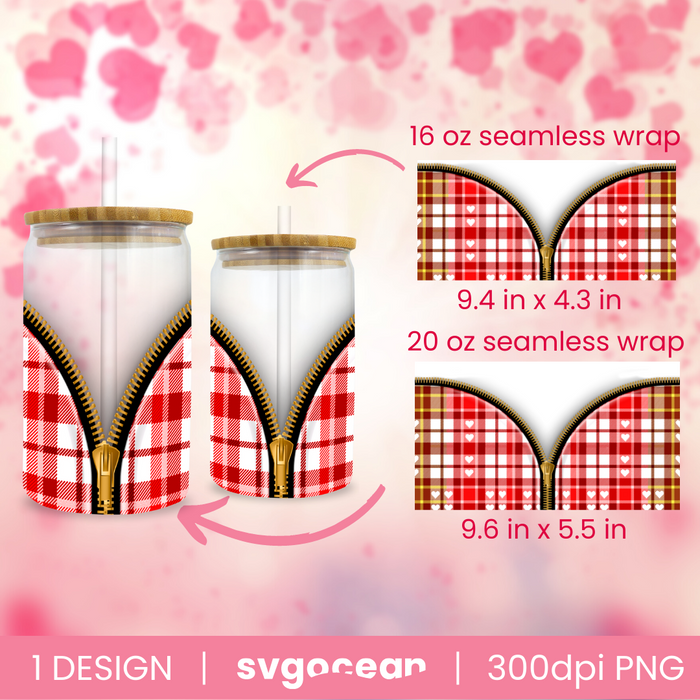 Valentine Zipper Design Glass Can Wrap Sublimation - svgocean