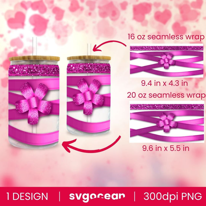 Bow Valentines Libbey Glass Can Wrap Sublimation - svgocean