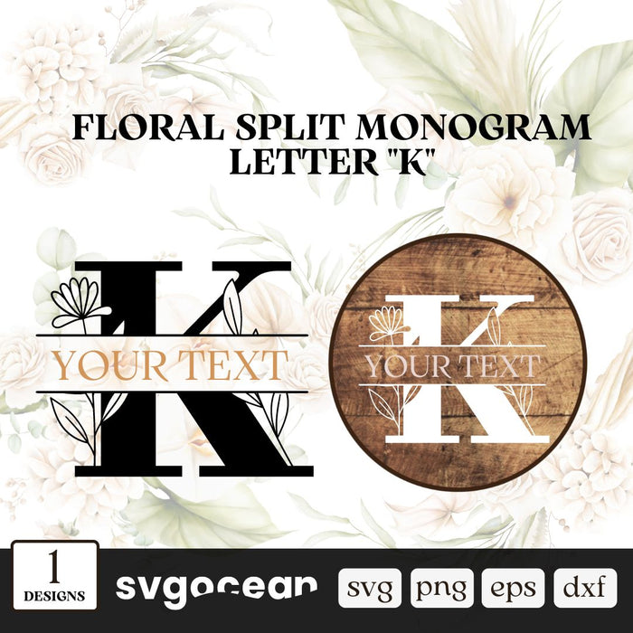 Botanical Split Monogram Letter K SVG vector for instant download - Svg ...