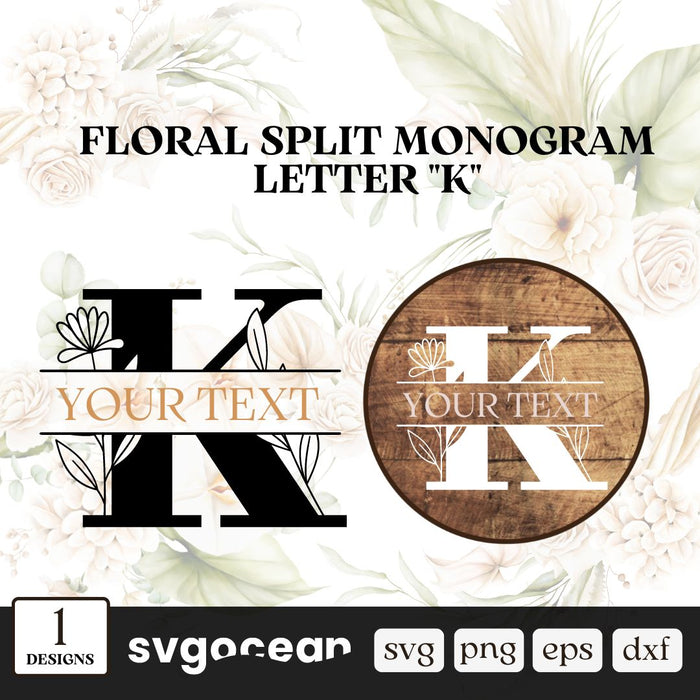 Botanical Split Monogram Letter K SVG vector for instant download - Svg ...