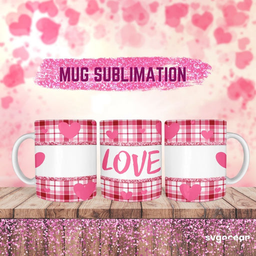 Love Pink Glitter Buffalo Plaid Mug Sublimation - svgocean