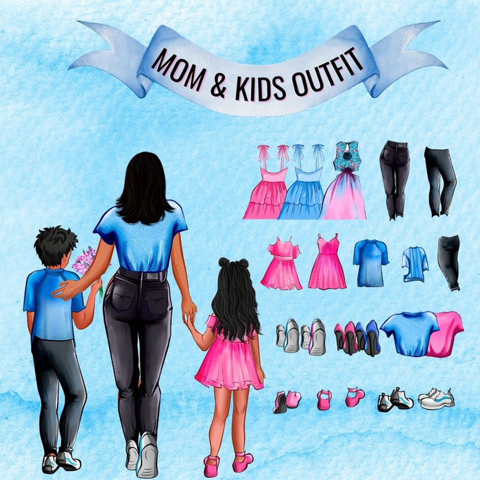 Mom & Kids Family Creator Clipart - Svg Ocean