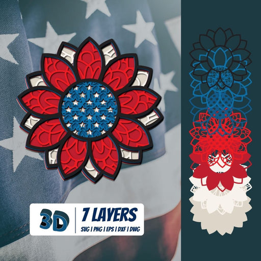3D Patriotic Flower SVG - Svg Ocean