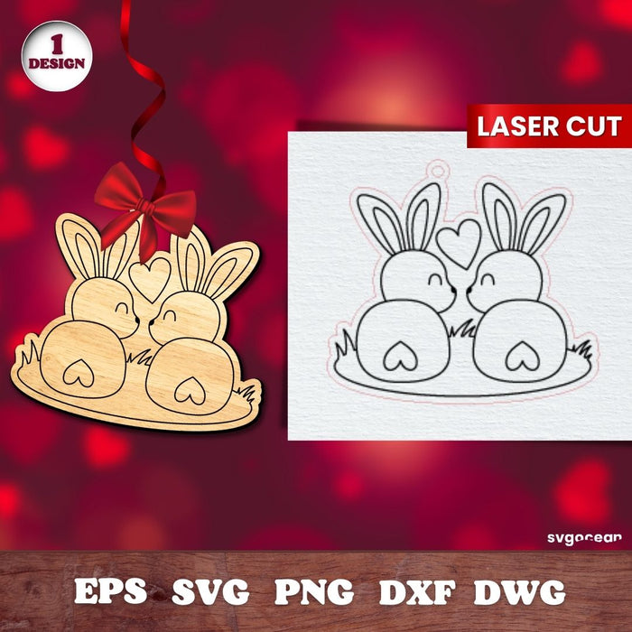 Valentine Rabbits Gift Tags Laser Cut - svgocean
