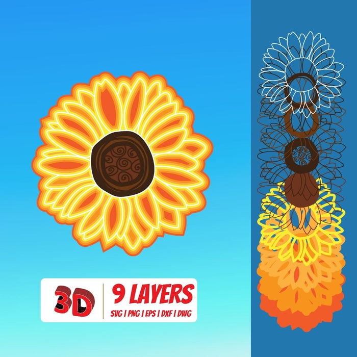 3D Sunflower SVG Cut File