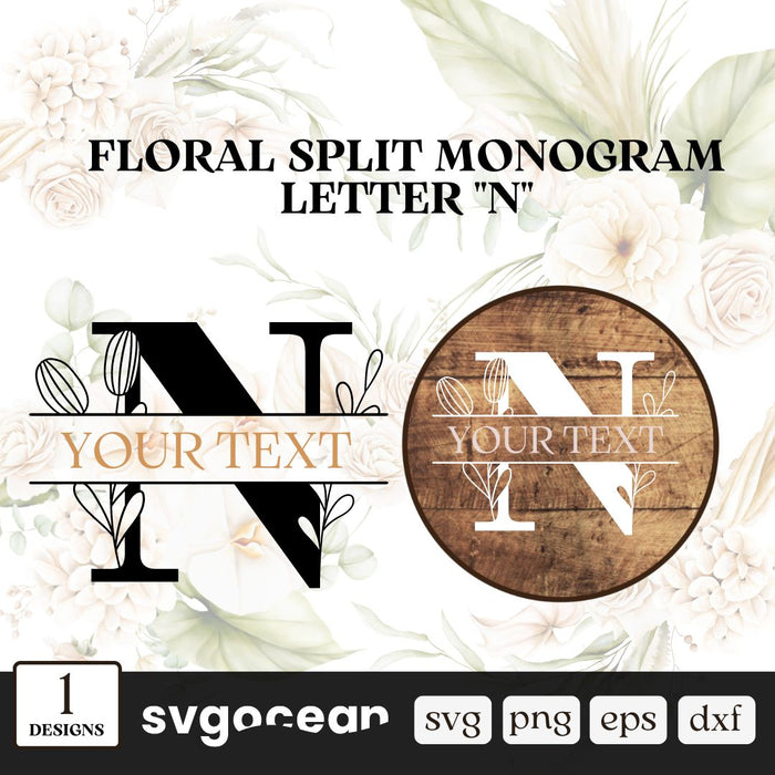 Split Monogram Elegant Floral Split Alphabet Letter M