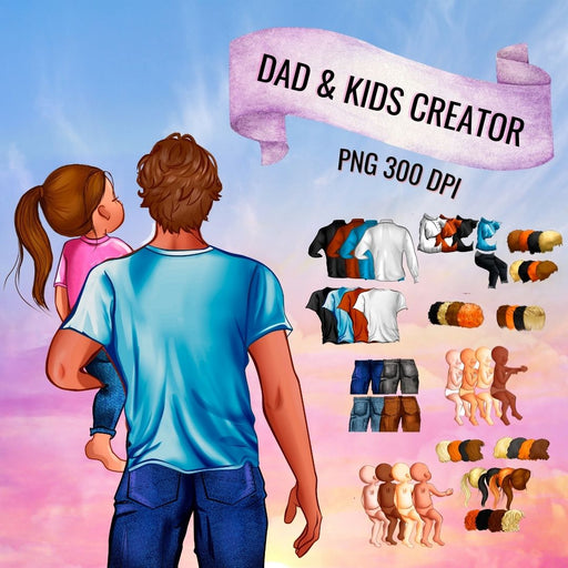 Dad & Kids Family Creator Clipart - Svg Ocean
