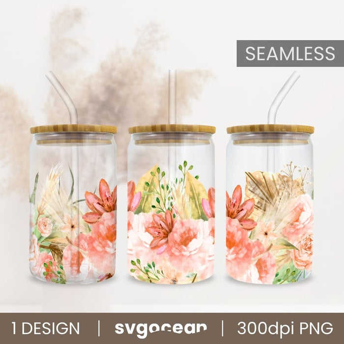 Boho Flowers Can Glass Wrap Sublimation Bundle - Svg Ocean