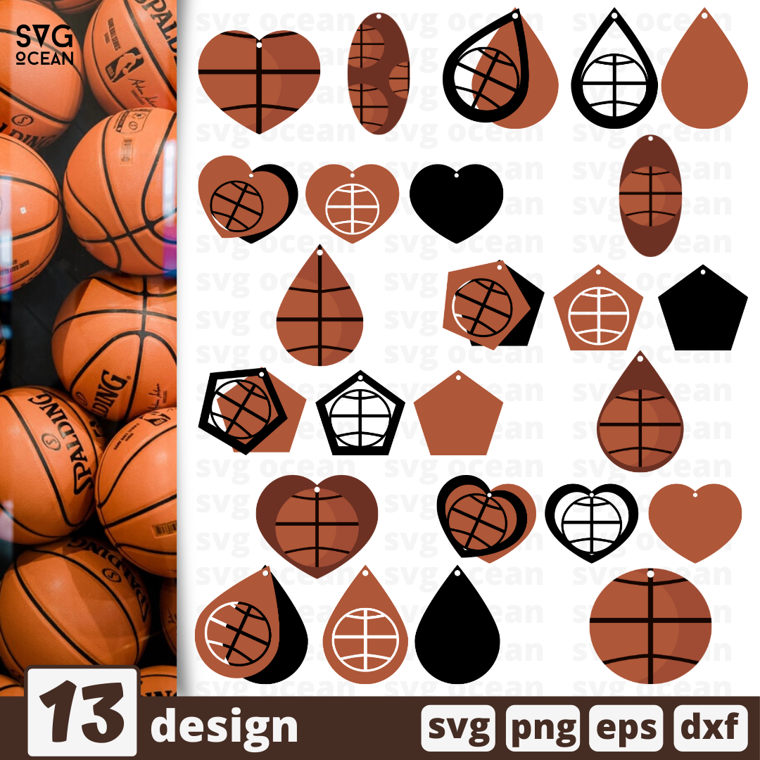 White Blue Basketball Cut Out Teardrop Earring Sublimation Design