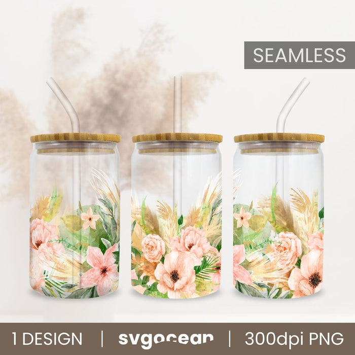 Boho Flowers Can Glass Wrap Sublimation Bundle - Svg Ocean