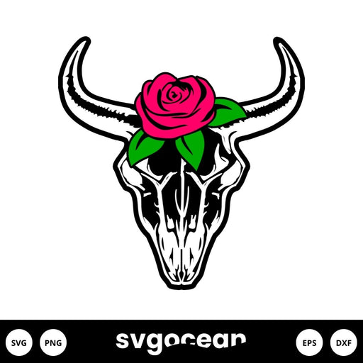 Cow Skull With Flowers Svg - Svg Ocean