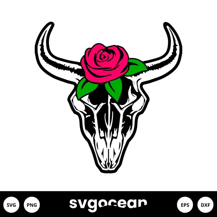 Cow Skull With Flowers Svg vector for instant download - Svg Ocean