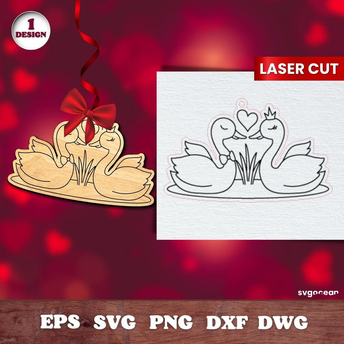 Valentine Swan Gift Tags Laser Cut - svgocean