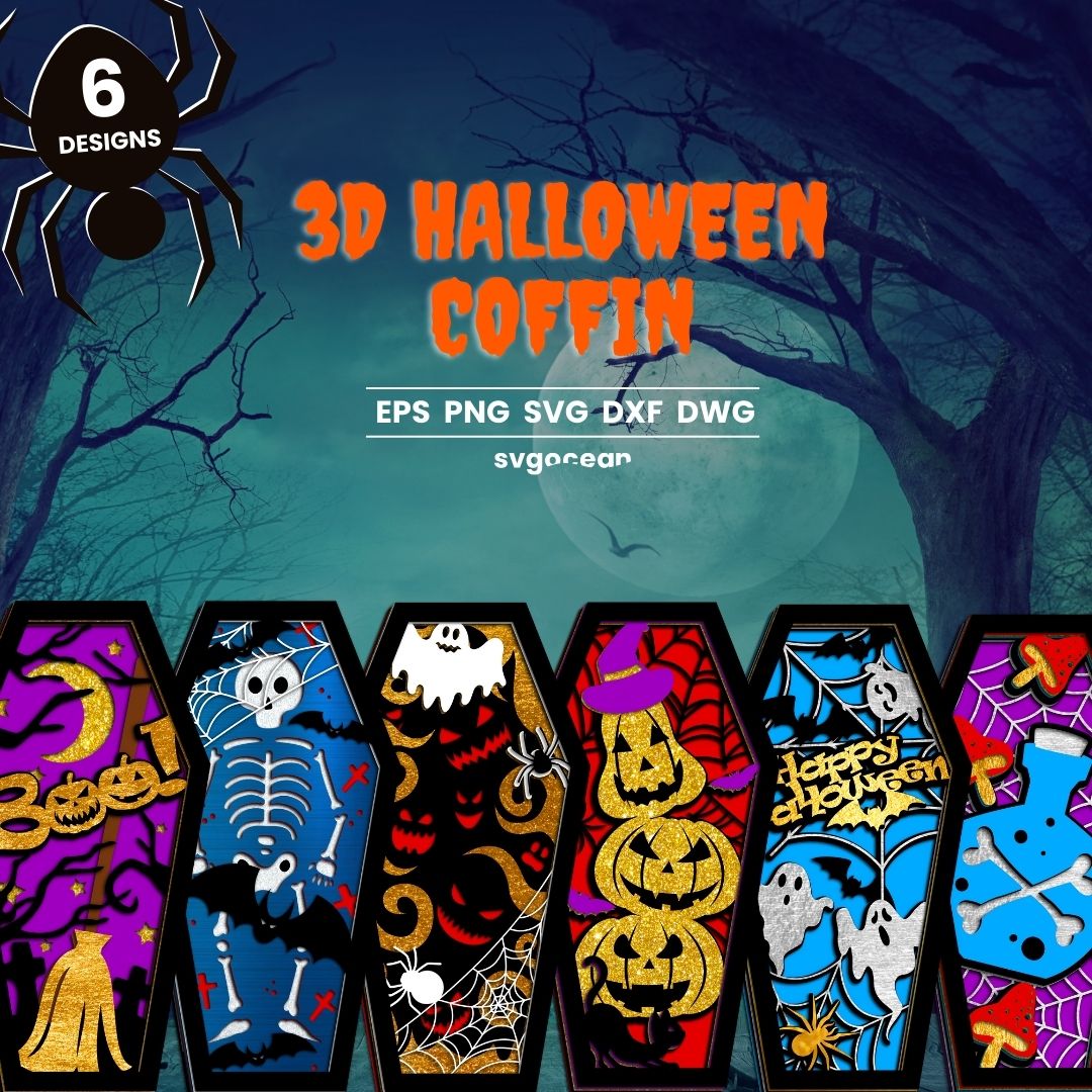 Halloween Coffin 3D Svg Bundle vector for instant download - Svg Ocean ...