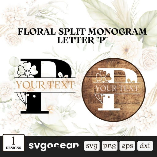Botanical Split Monogram Letter P SVG - Svg Ocean