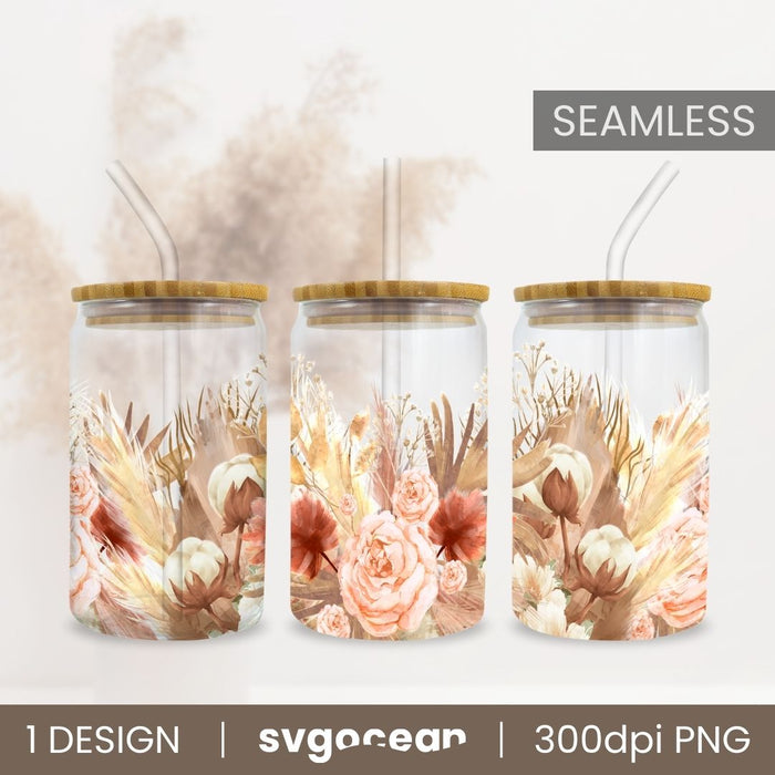 Boho Flowers Can Glass Wrap Sublimation Bundle - Svg Ocean