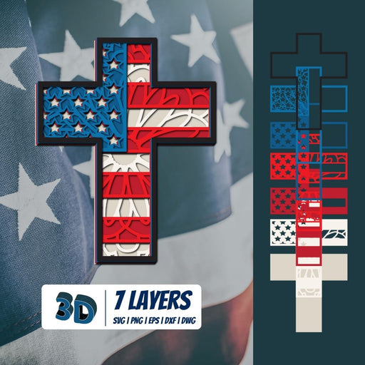 3D American Cross SVG - Svg Ocean