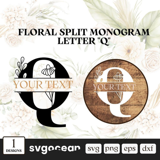 Herbal Split Monogram Letter Q SVG - Svg Ocean