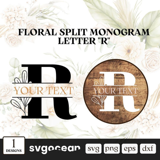 Floral Split Monogram Letter R SVG - Svg Ocean