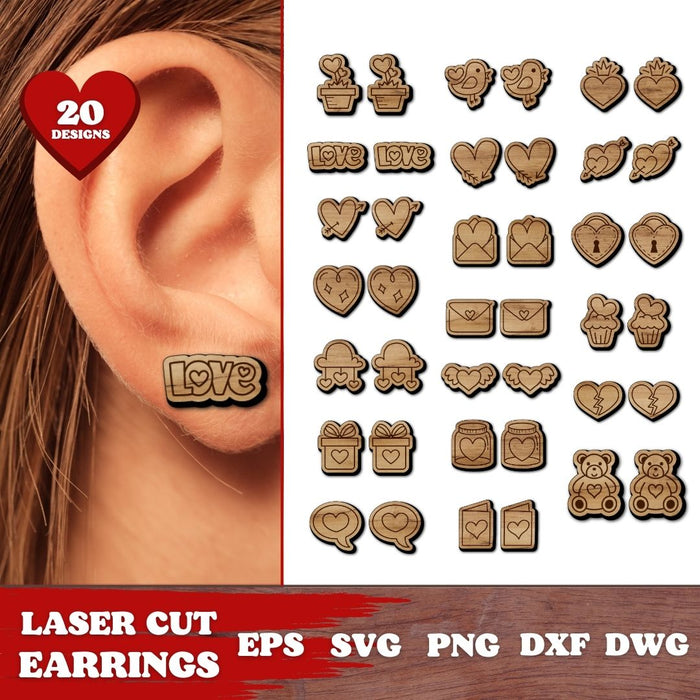 Valentines Day Wooden Earrings Laser Cut vector for instant download - Svg  Ocean — svgocean