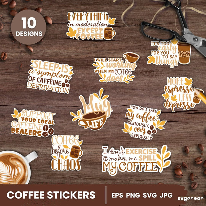 Coffee Stickers SVG Bundle - Svg Ocean
