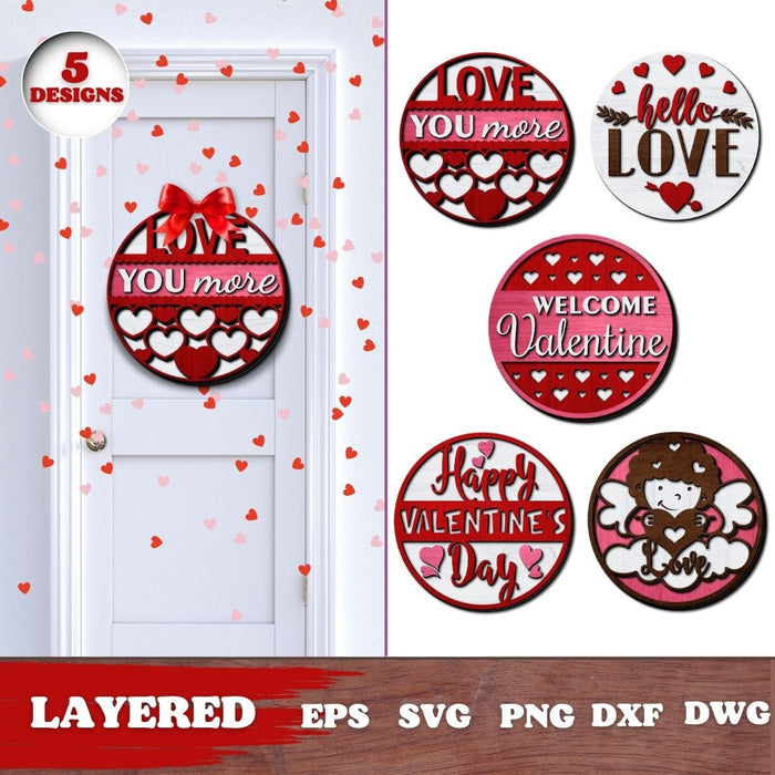 Valentines Day Door Hanger Multilayered Laser Cut File - svgocean