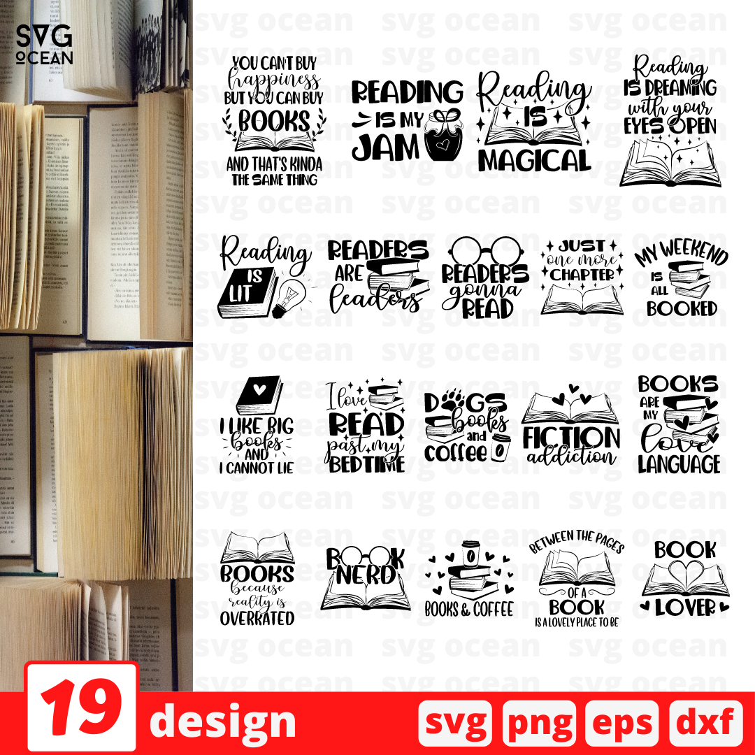 Reading Sticker Svg Reading SVG Bundle vector for instant download - Svg Ocean — svgocean