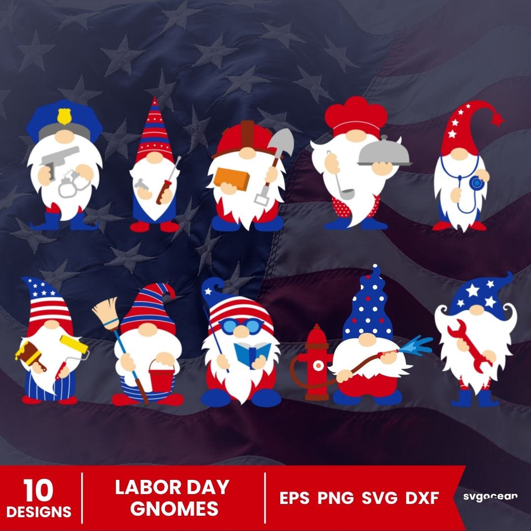 Labor Day Gnomes SVG Bundle vector for instant download - Svg Ocean ...