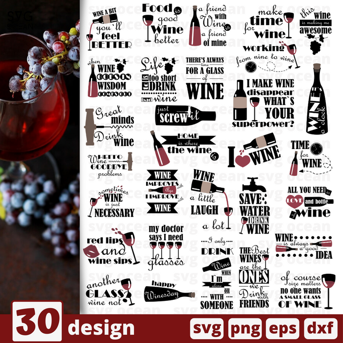 Wine quote SVG vector bundle - Svg Ocean