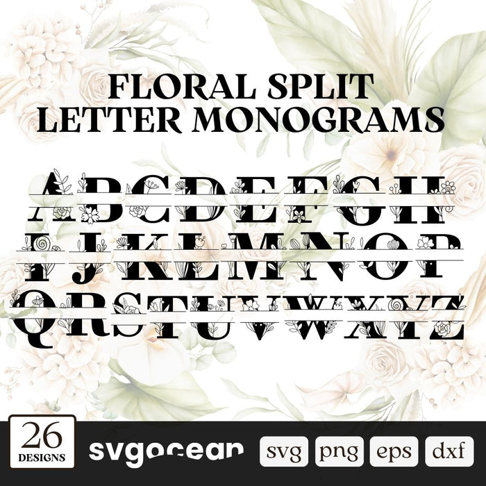 Letter K Floral Split Monogram SVG