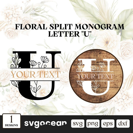 Botanical Split Monogram Letter U SVG - Svg Ocean