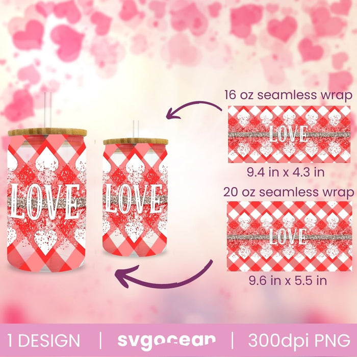 Valentine Glitter Buffalo Glass Can Wrap Sublimation - svgocean